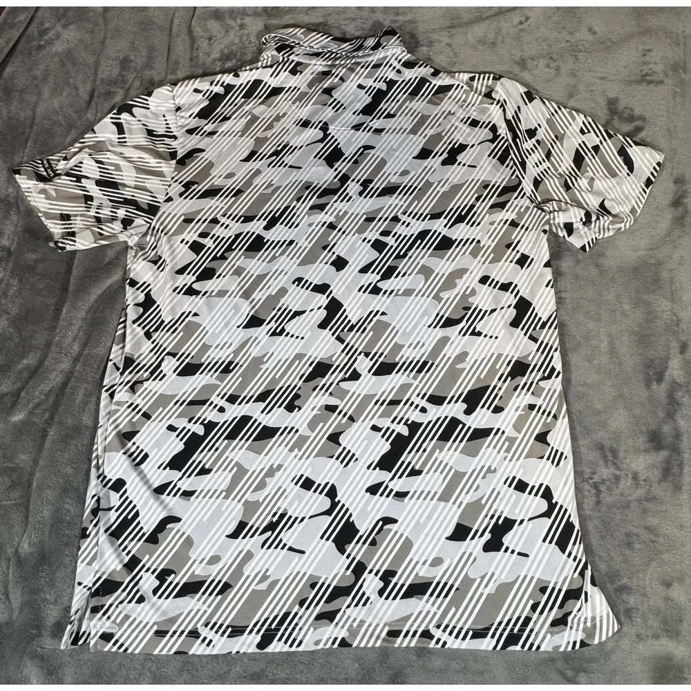 Swiss Alps Polo Shirt Mens Large Gray Camo Stretch Knit Golf Performance